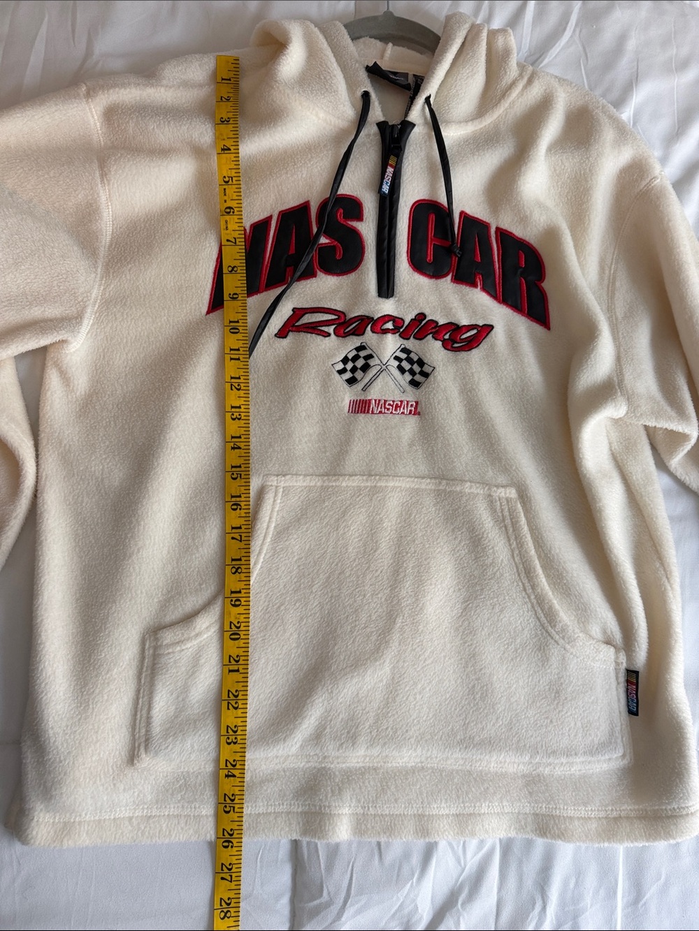 Nascar White Zip-Up Fleece Hoodie with Red & Black Logo - Picture 5 of 6
